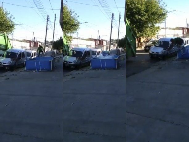 San Martín: el chapuzón de un recolector de residuos en pleno recorrido que causa furor en las redes